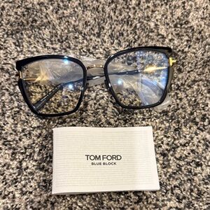 Tom Ford Black & Gold Blue Light Square Glasses